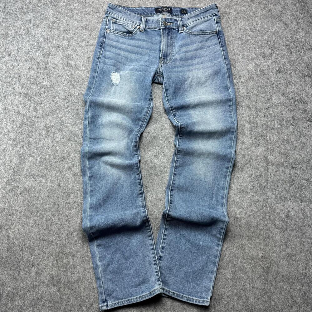 Lucky Brand Sweet Straight Jeans Womens 2/26 R Light Wash Blue Distressed Denim